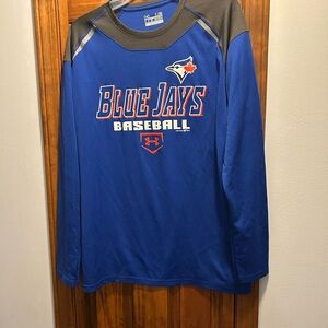 MLB Blue Jays Long Sleeve UNDER ARMOUR Performance Baseball Tee - Blue and Gray
